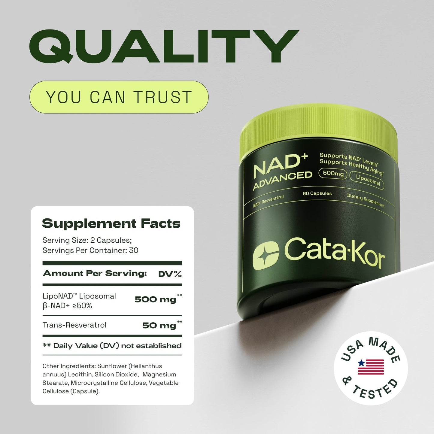 Cata-Kor NAD+ Advanced – NAD Supplement with Resveratrol-60 Capsules
